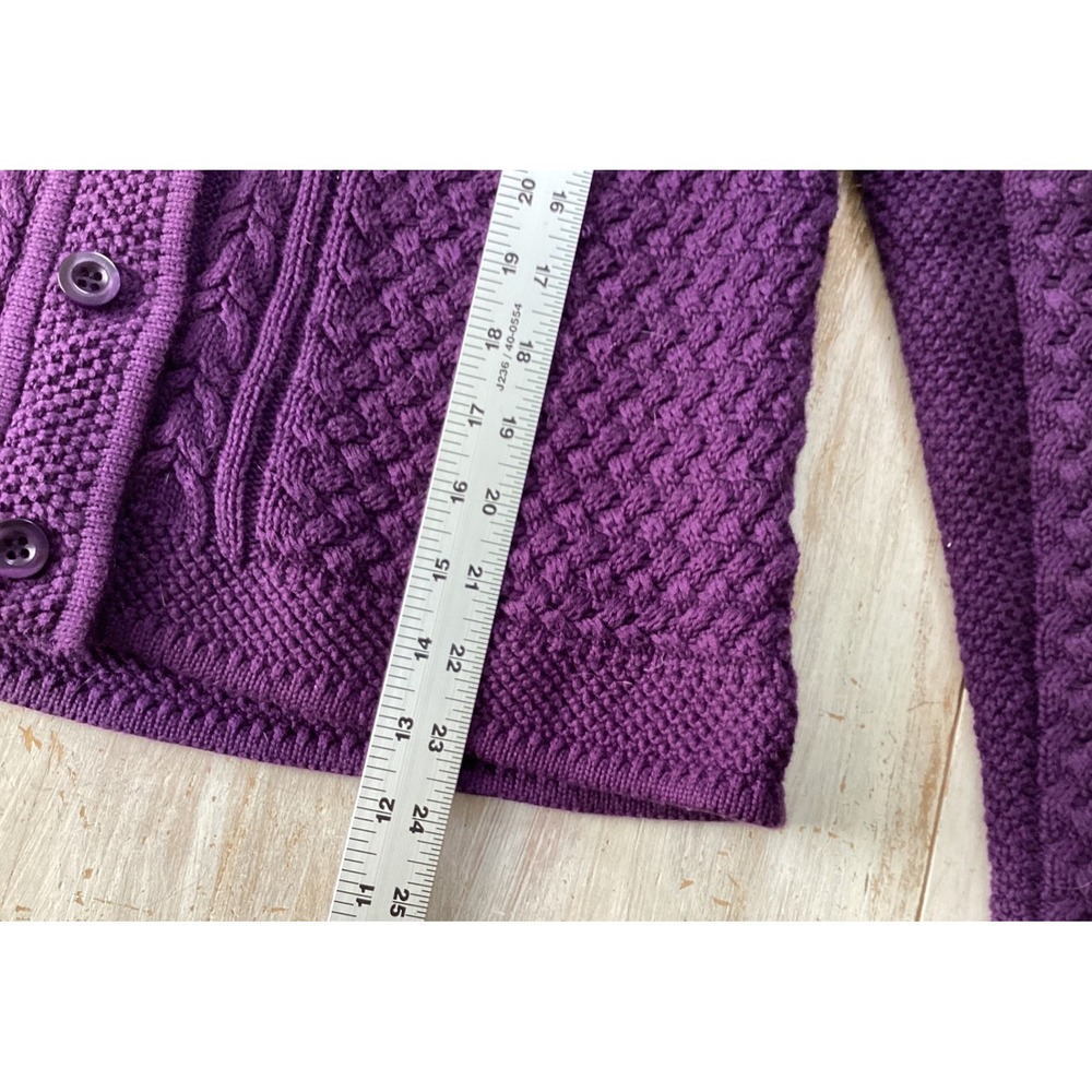 LL Bean Purple Cable Knit Cardigan Sweater Womens Medium Button Front Casual - Picture 5 of 7